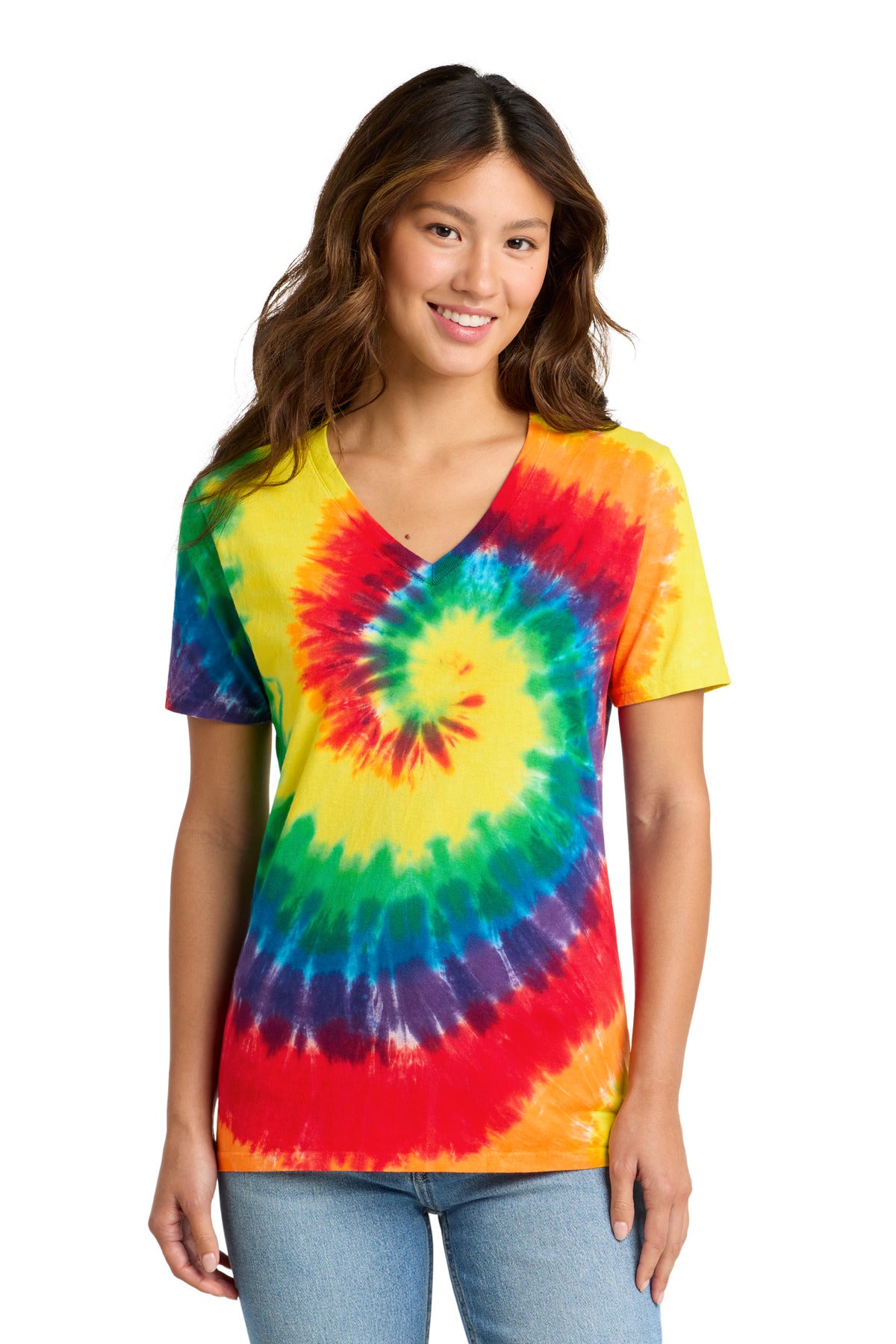 Port & Co® Women's Tie-Dye V-Neck Tee. LPC147V