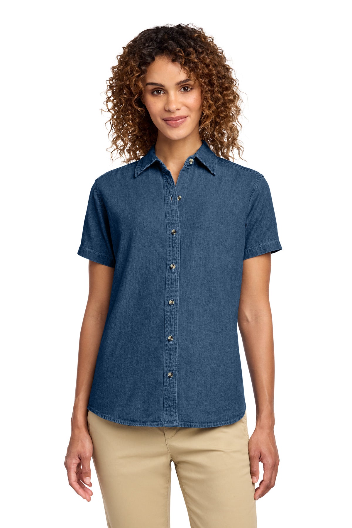 Port & Co® Women's Short Sleeve Value Denim Shirt. LSP11