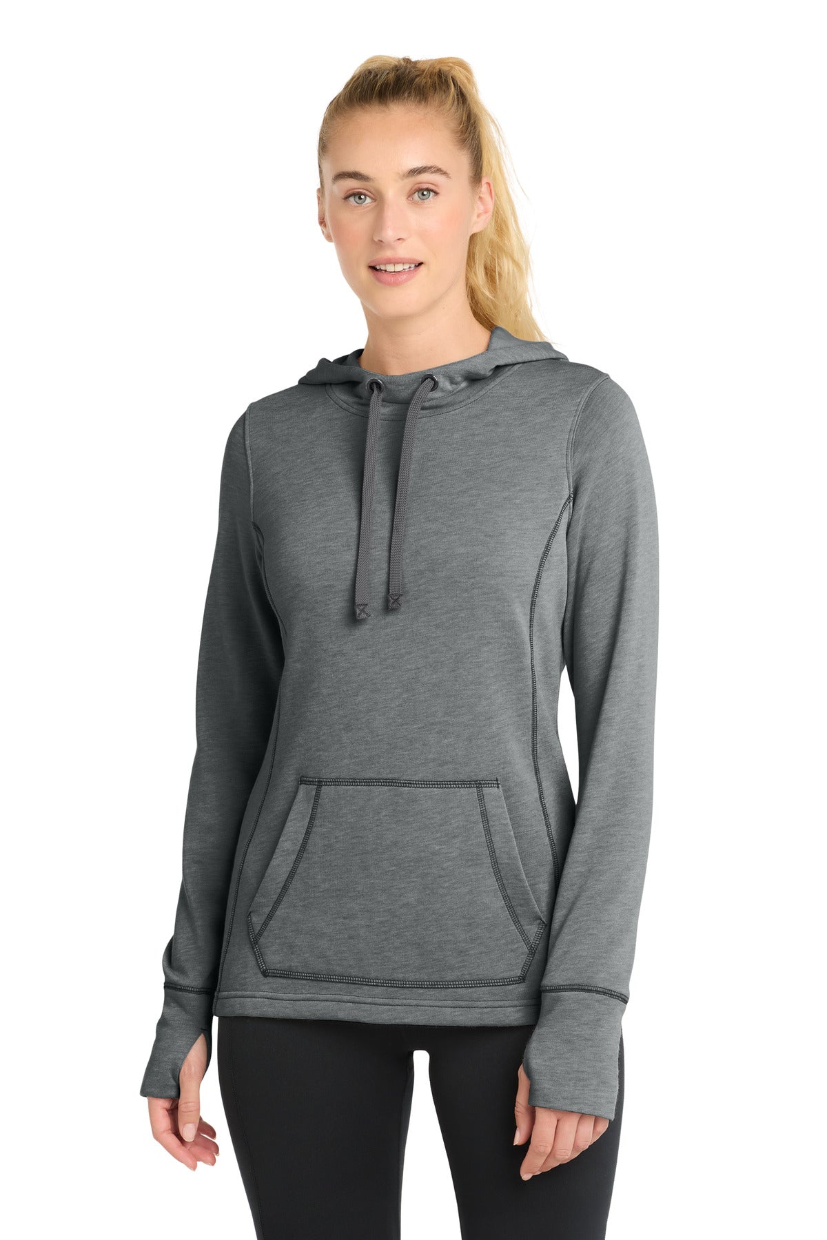 Sport-Tek ® Women's PosiCharge ® Tri-Blend Wicking Fleece Hooded Pullover. LST296