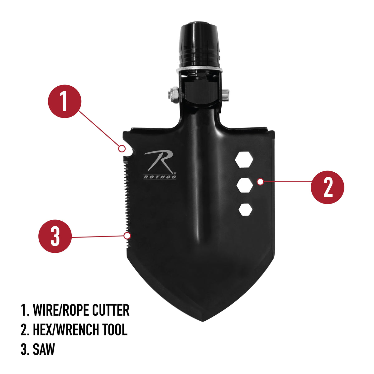 Rothco 8-in-1 Multi-Tool Survival Shovel / Portable Camping Entrenching Tool - Stainless Steel - Rothco 10156