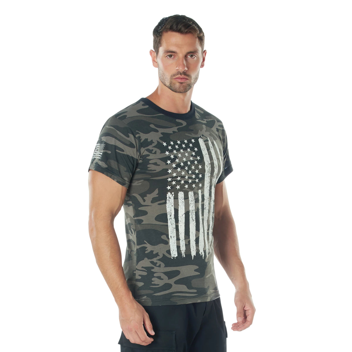 Rothco Camo US Flag T-Shirt - Black Camo