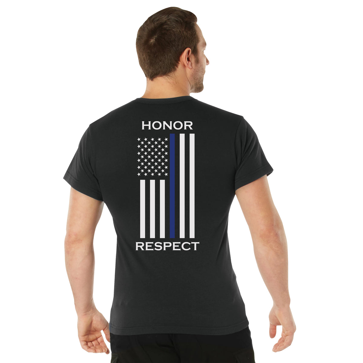Rothco Honor and Respect 2-Sided Thin Blue Line Flag T-Shirt - Black - Rothco 1844-XLRG