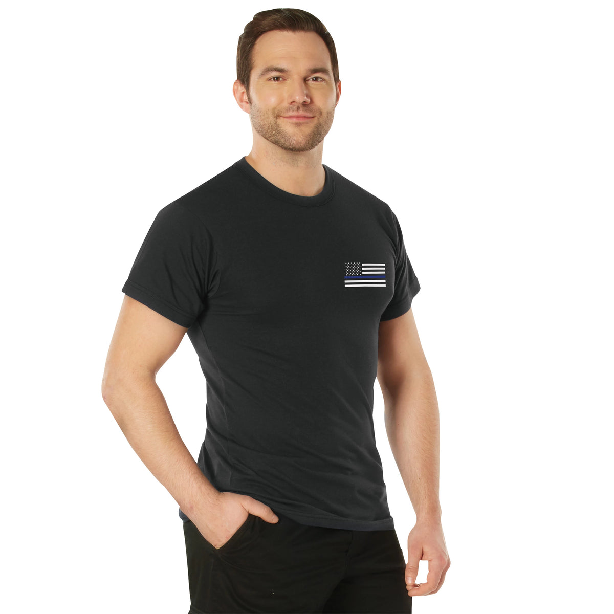 Rothco Honor and Respect 2-Sided Thin Blue Line Flag T-Shirt - Black - Rothco 1846