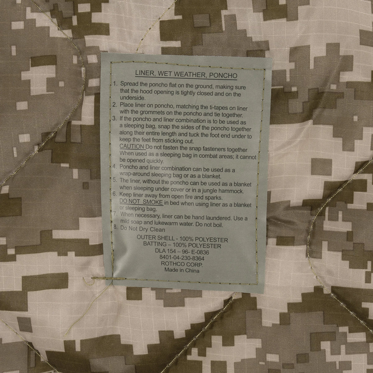 Rothco G.I. Type Camo Poncho Liner - Rothco 18475