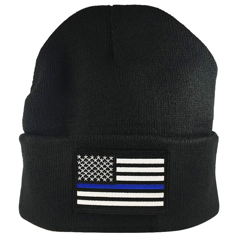 Thin Blue Line Flag Embroidered Beanie