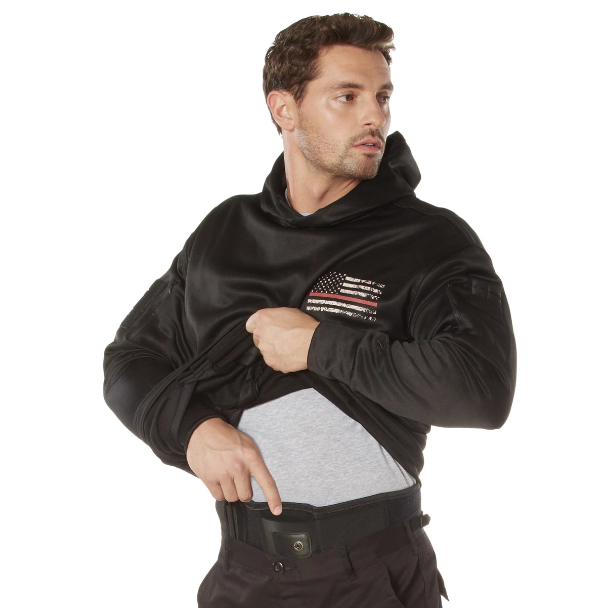 Rothco Concealed Carry Thin Red Line Hoodie - Rothco 2066-BK-L