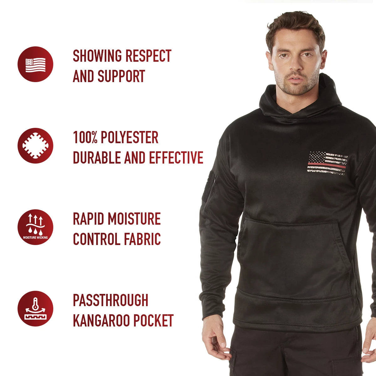 Rothco Concealed Carry Thin Red Line Hoodie - Rothco 2066-BK-S