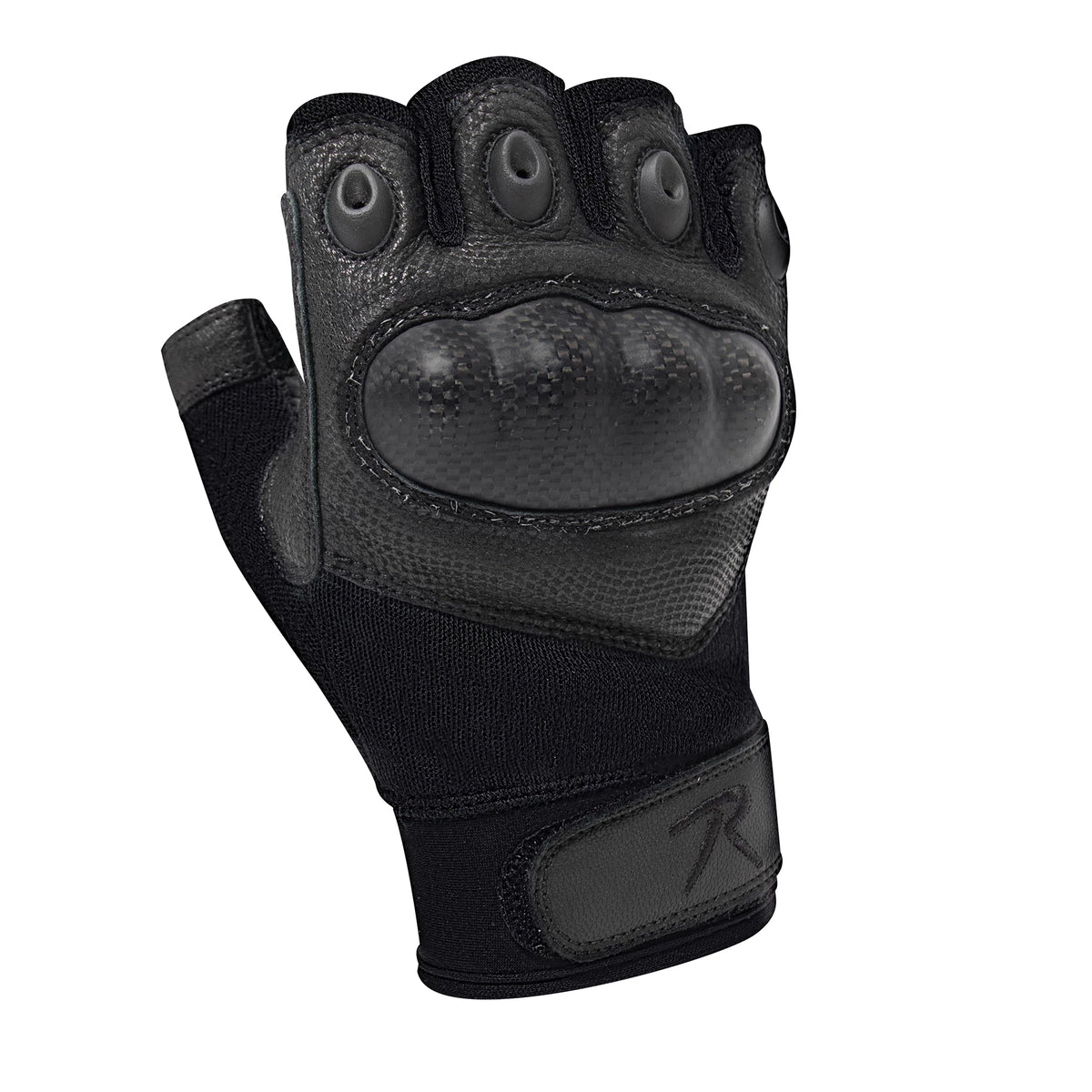 Rothco Fingerless Cut-Resistant Carbon Hard Knuckle Gloves - Black - Rothco 28081-SML