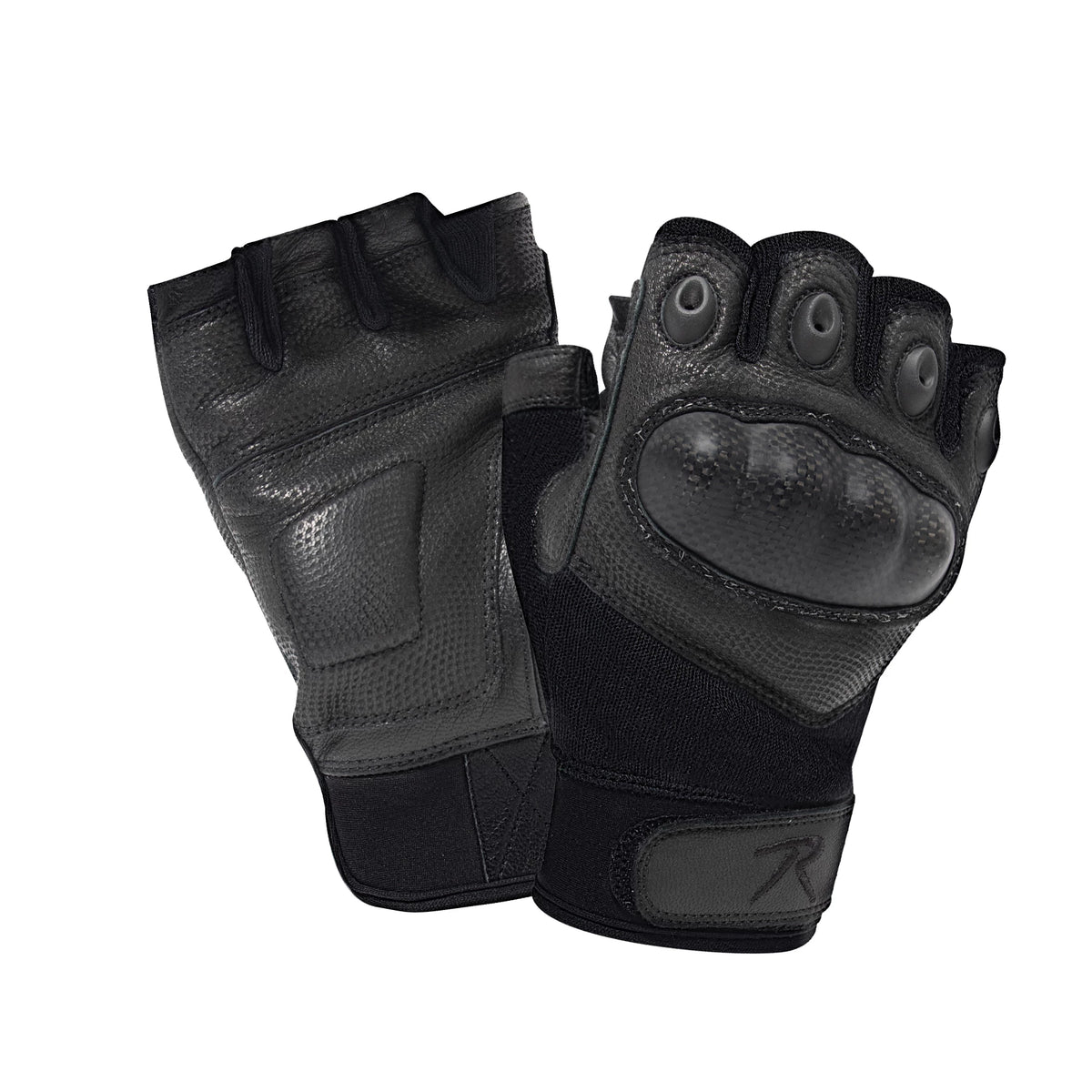 Rothco Fingerless Cut-Resistant Carbon Hard Knuckle Gloves - Black - Rothco 28081-SML