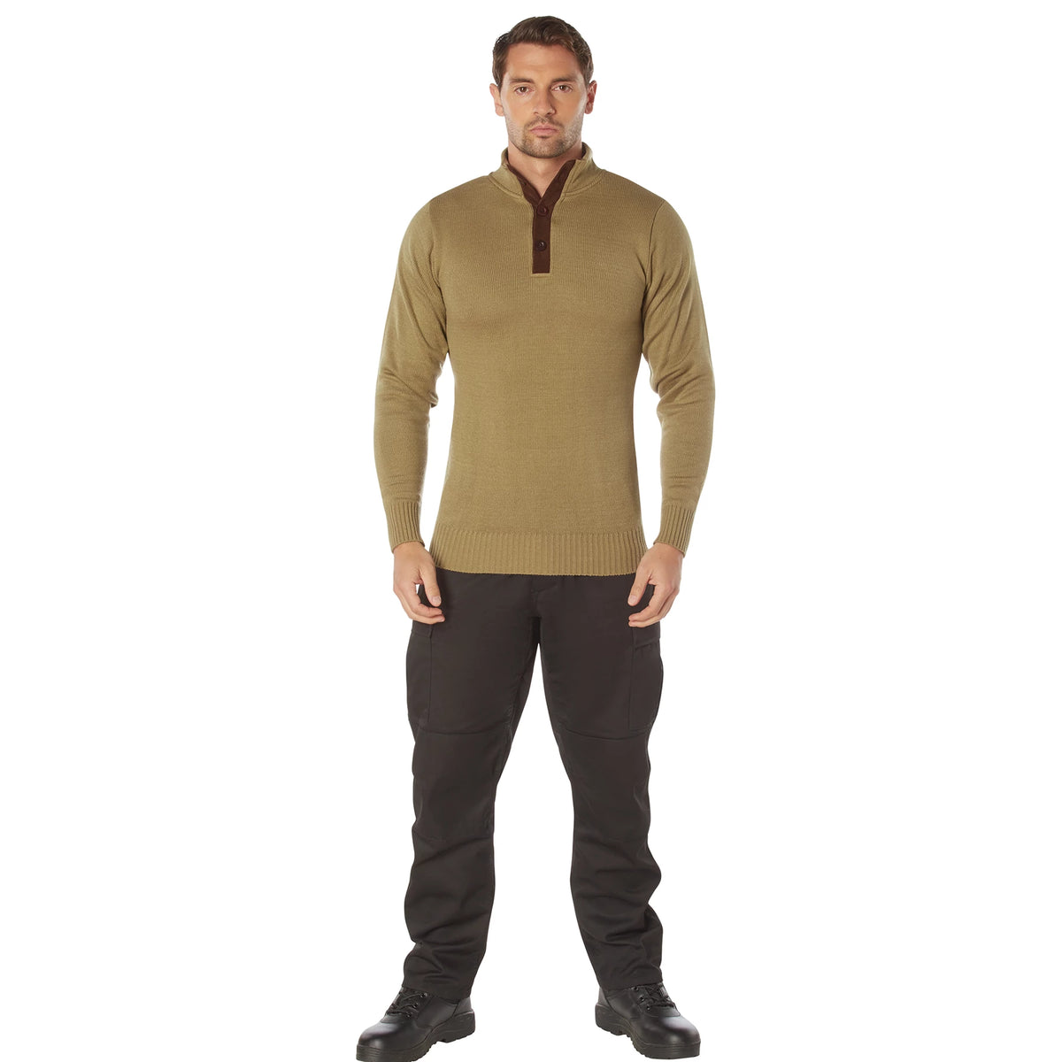 Rothco 3-Button Sweater with Suede Accents - Rothco 3805-KHAKI-2X
