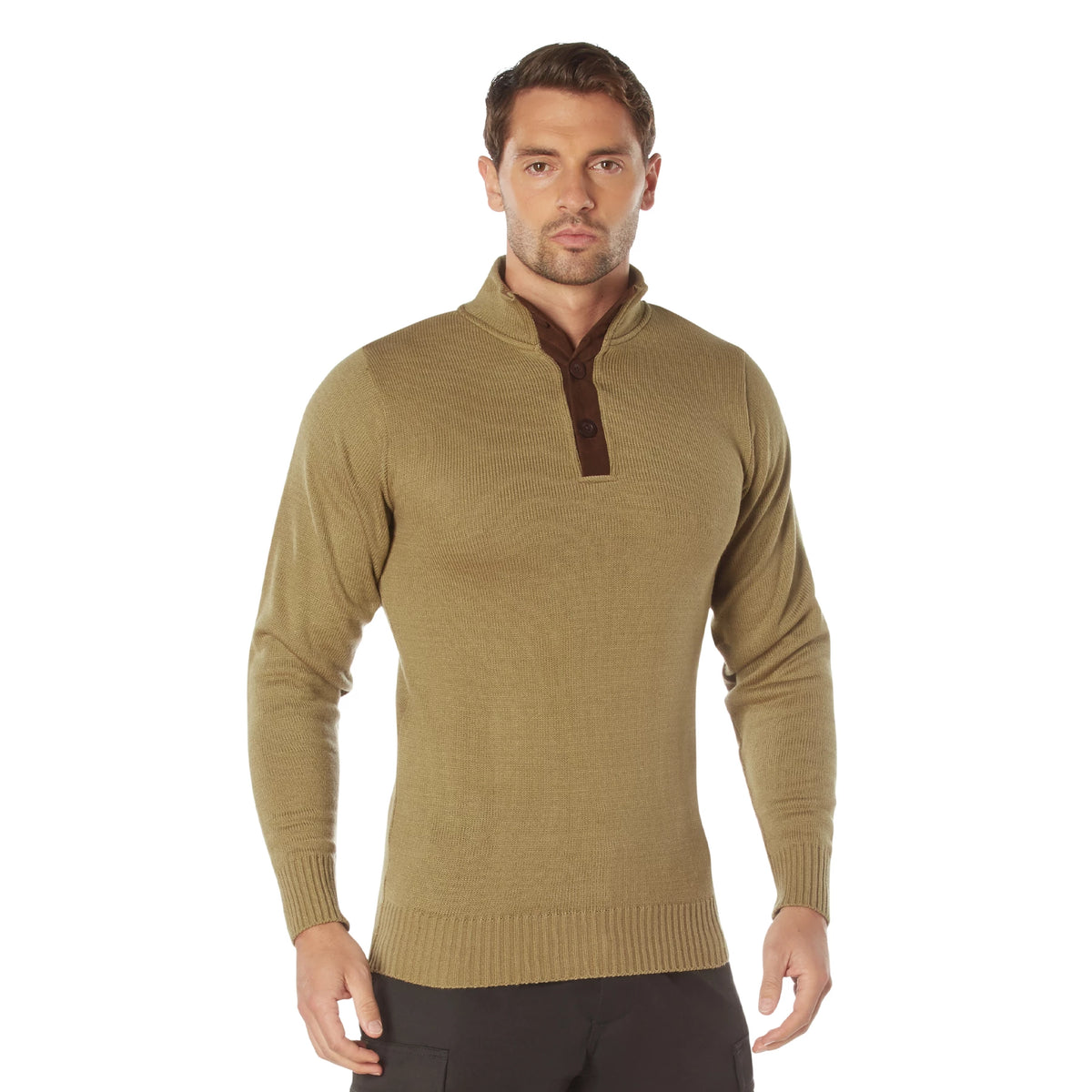 Rothco 3-Button Sweater with Suede Accents - Rothco 3805-KHAKI-2X
