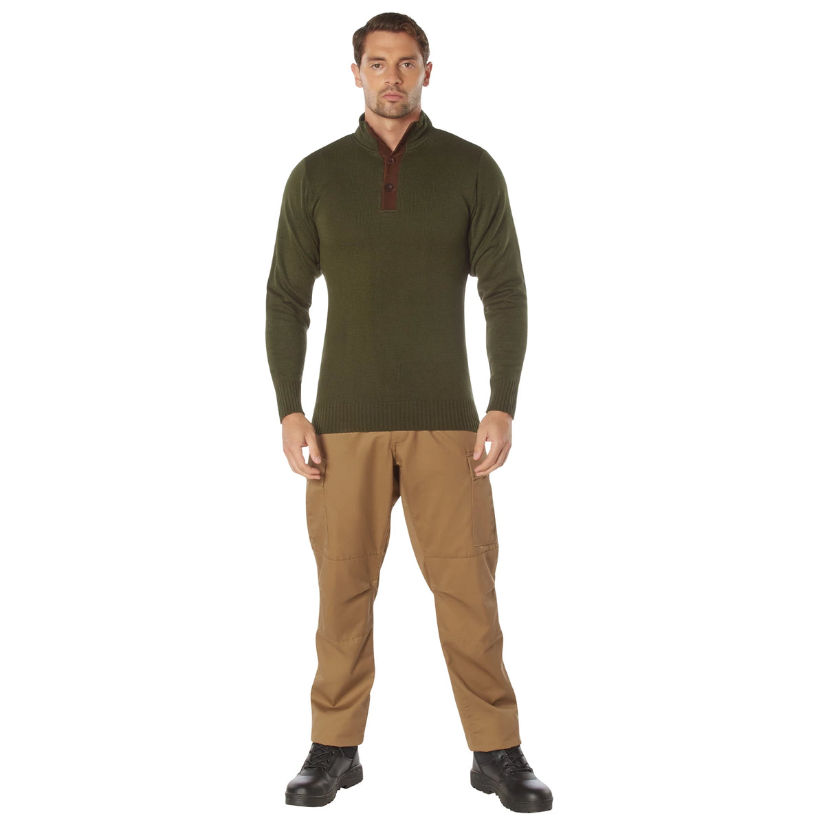 Rothco 3-Button Sweater with Suede Accents - Rothco 3805-OD-2X
