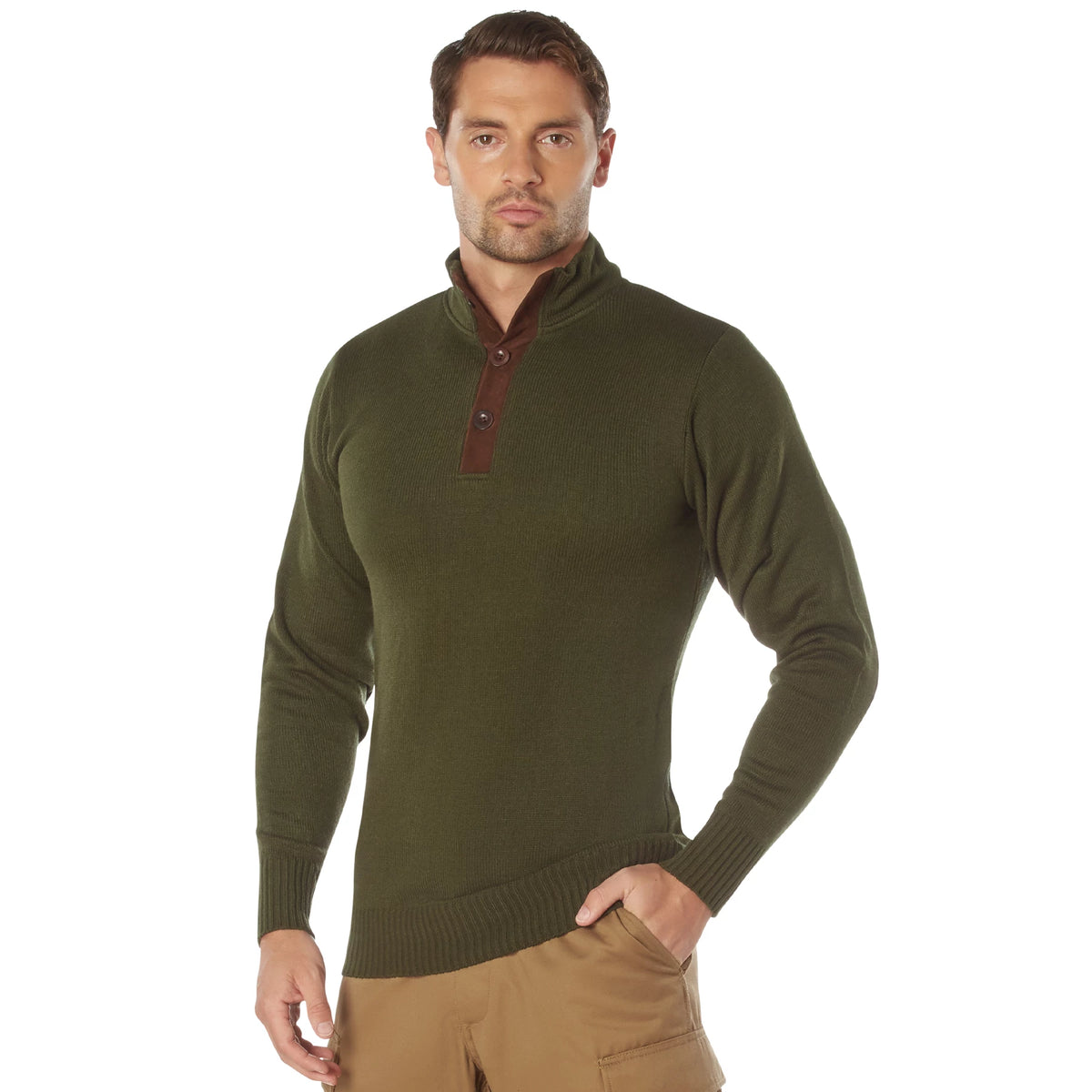 Rothco 3-Button Sweater with Suede Accents - Rothco 3805-OD-2X