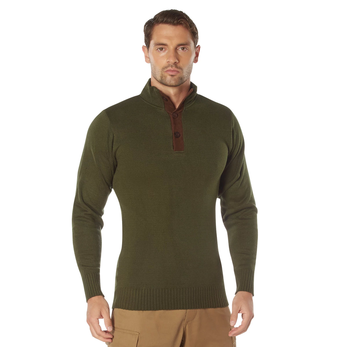 Rothco 3-Button Sweater with Suede Accents - Rothco 3805-OD-2X