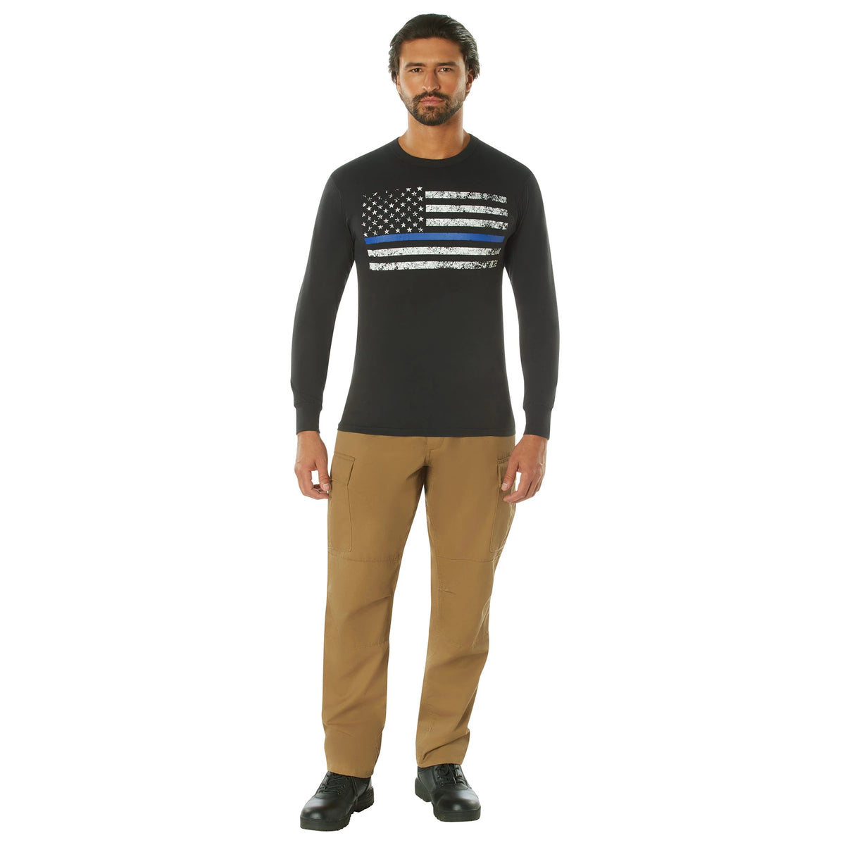 Rothco Long Sleeve Thin Blue Line T-Shirt - Rothco 3925-BK-S