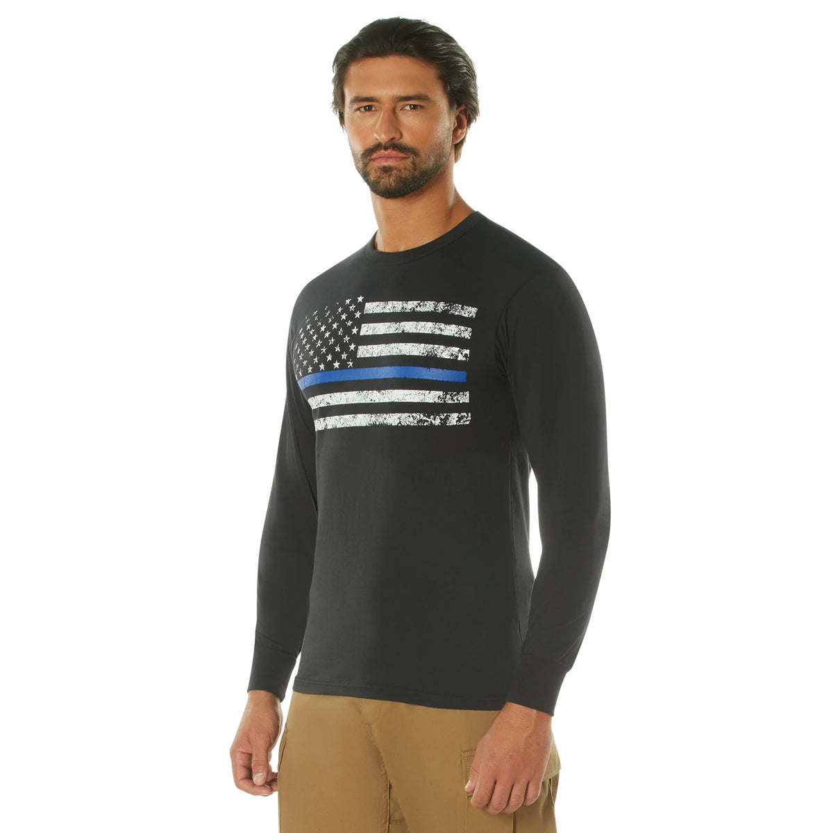 Rothco Long Sleeve Thin Blue Line T-Shirt - Rothco 3925-BK-S