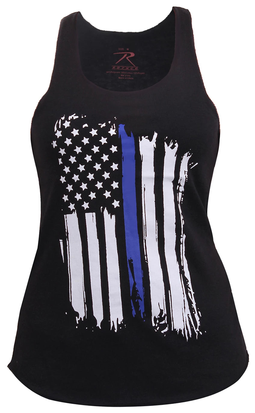 Women Thin Blue Line Flag Racerback Tank Top - Rothco 44770-BK-XS