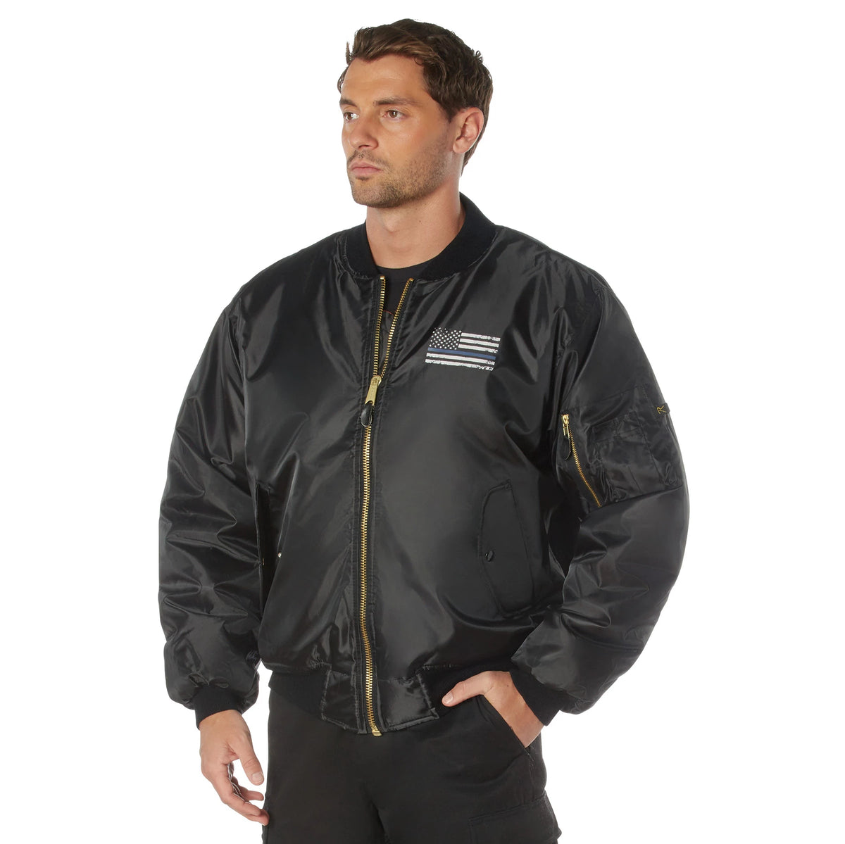 Rothco Thin Blue Line Flag MA-1 Flight Jacket - Rothco 4951-BK-S