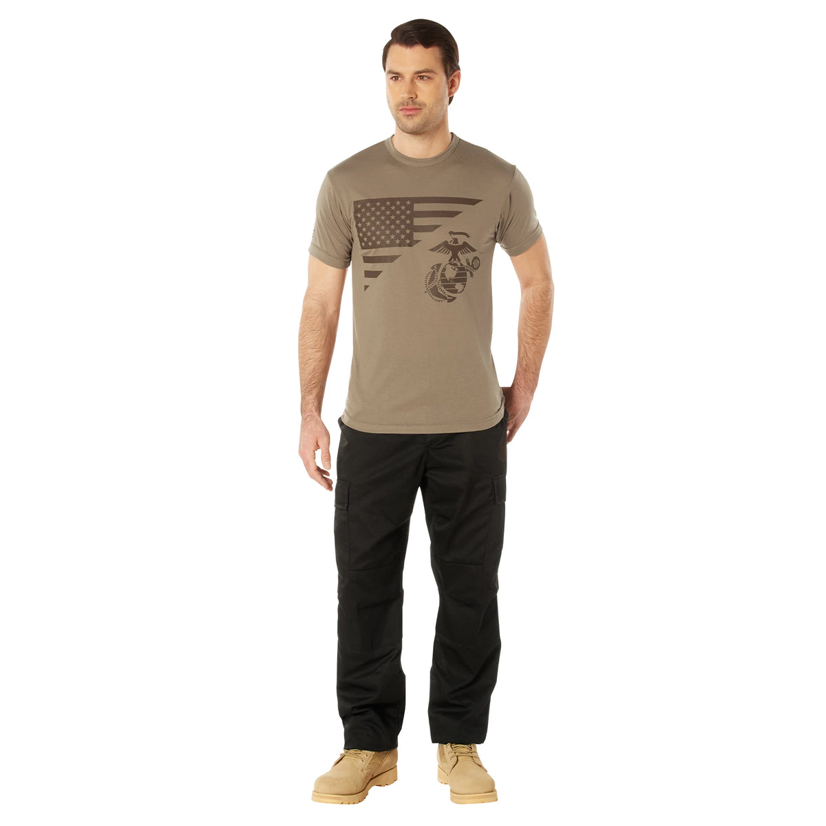 Rothco USMC Eagle, Globe, & Anchor Moisture Wicking T-Shirt - AR 670-1 Coyote Brown - Rothco 54580-SML