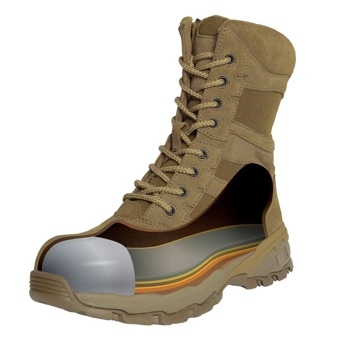 Rothco Forced Entry Composite Toe AR 670-1 Coyote Brown Side Zip Tactical Boot - 8 Inch - Rothco 5764-9W