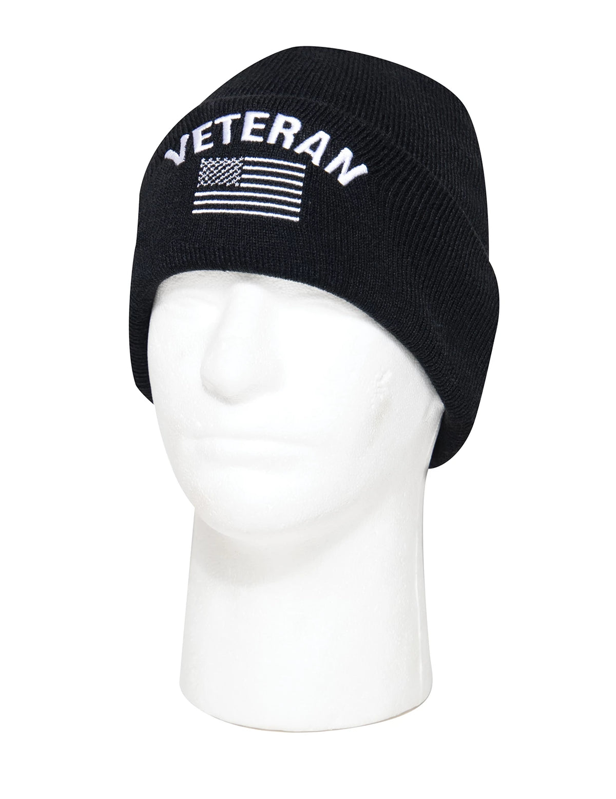 Rothco Veteran With US Flag Fine Knit Watch Cap - Black - Rothco 57878