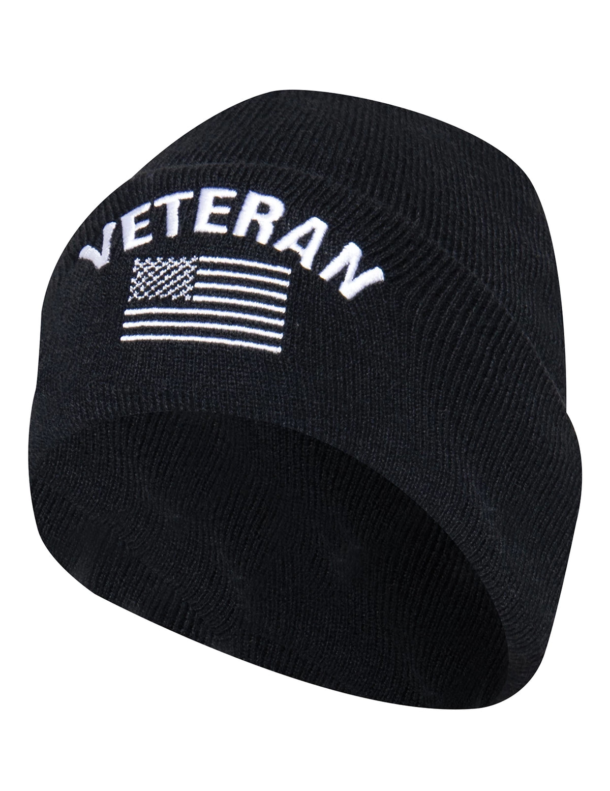Rothco Veteran With US Flag Fine Knit Watch Cap - Black - Rothco 57878