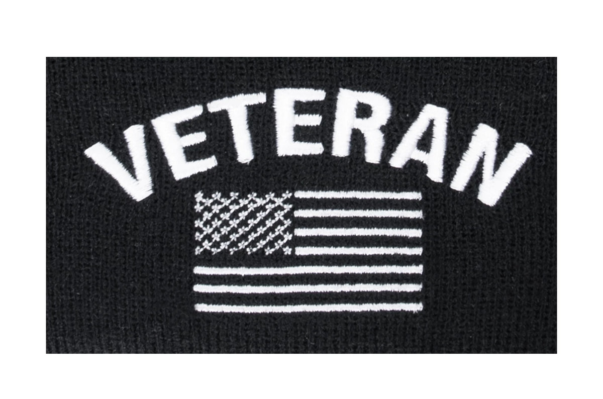 Rothco Veteran With US Flag Fine Knit Watch Cap - Black - Rothco 57878