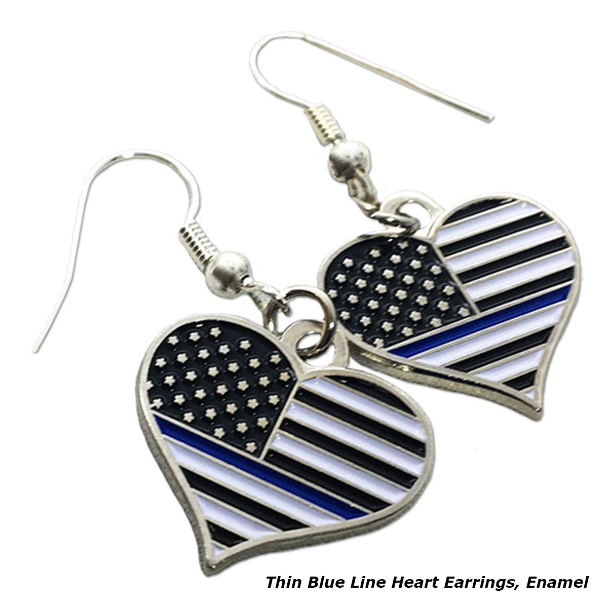 Thin Blue Line Heart Earrings, Enamel