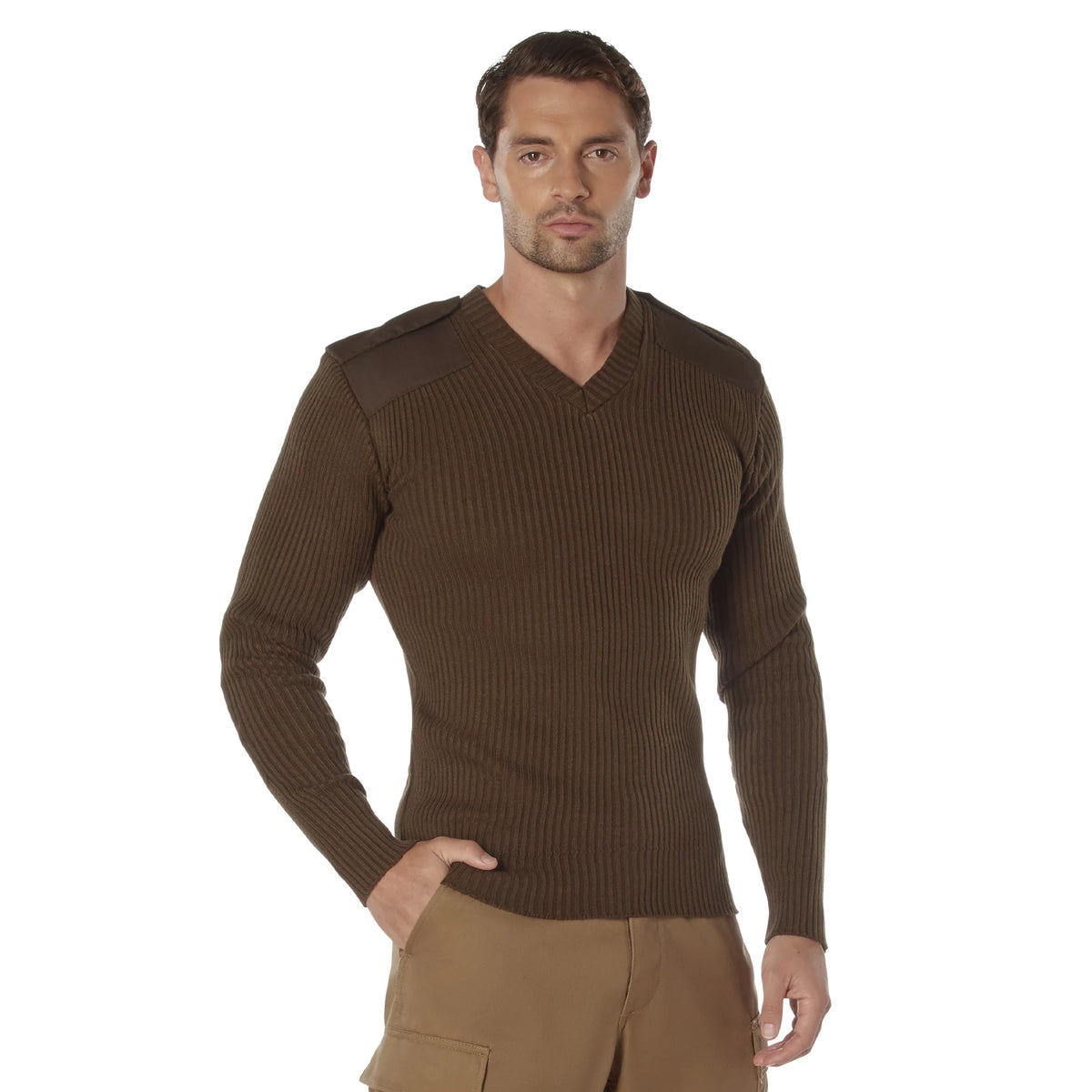 Rothco G.I. Style Acrylic V-Neck Sweater - Rothco ##6345-BRN/SML