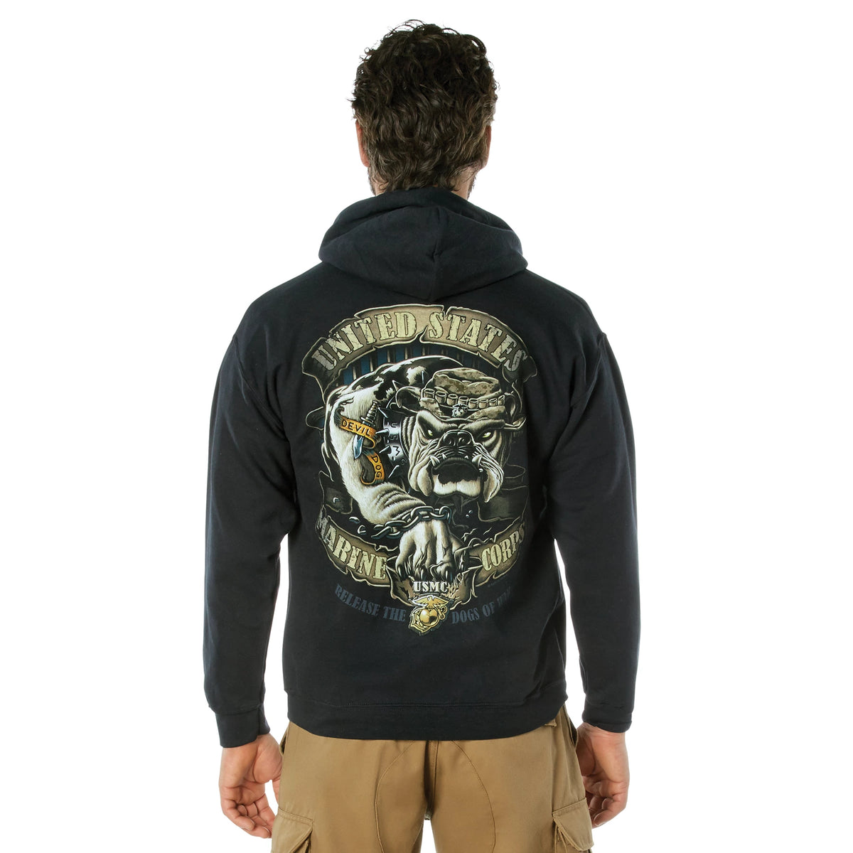 Black Ink U.S.M.C. Bulldog Hooded Pullover Sweatshirt - Rothco 80333-S