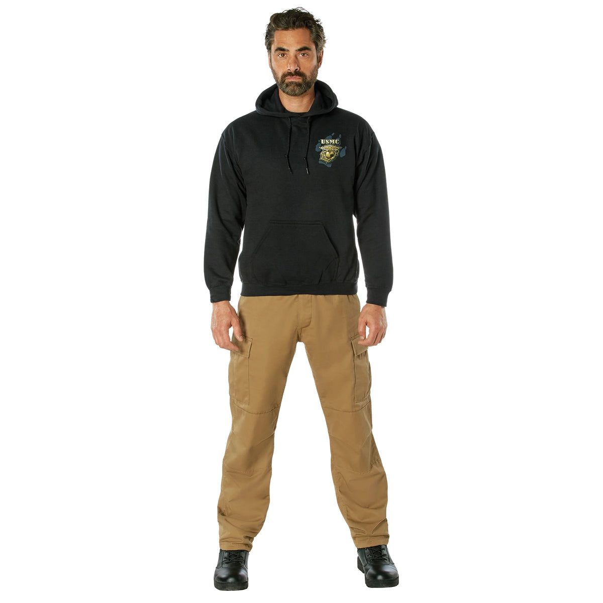 Black Ink U.S.M.C. Bulldog Hooded Pullover Sweatshirt - Rothco 80333-S
