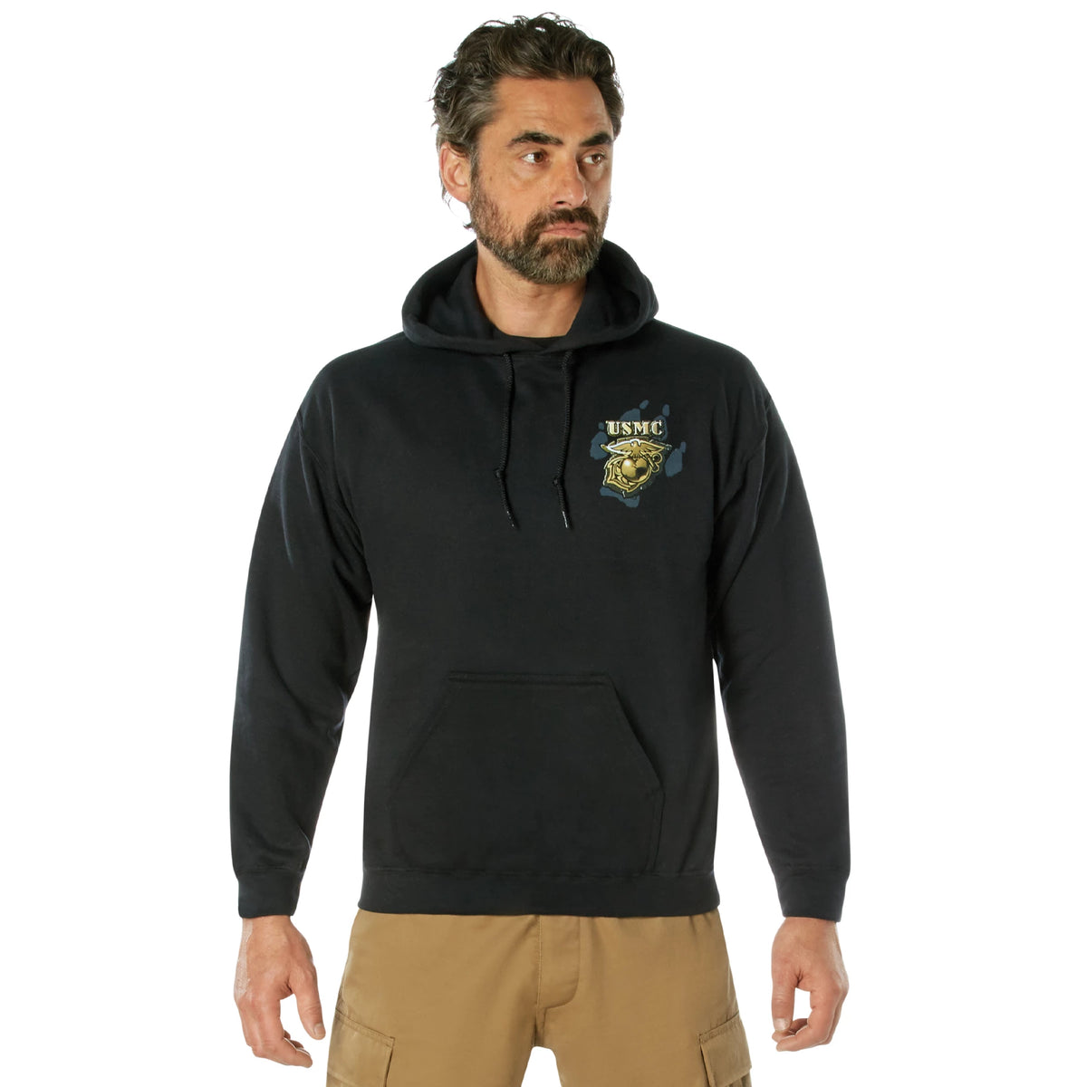 Black Ink U.S.M.C. Bulldog Hooded Pullover Sweatshirt - Rothco 80333-S