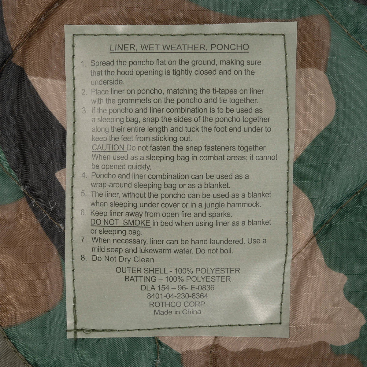 Rothco G.I. Type Camo Poncho Liner - Rothco 8376