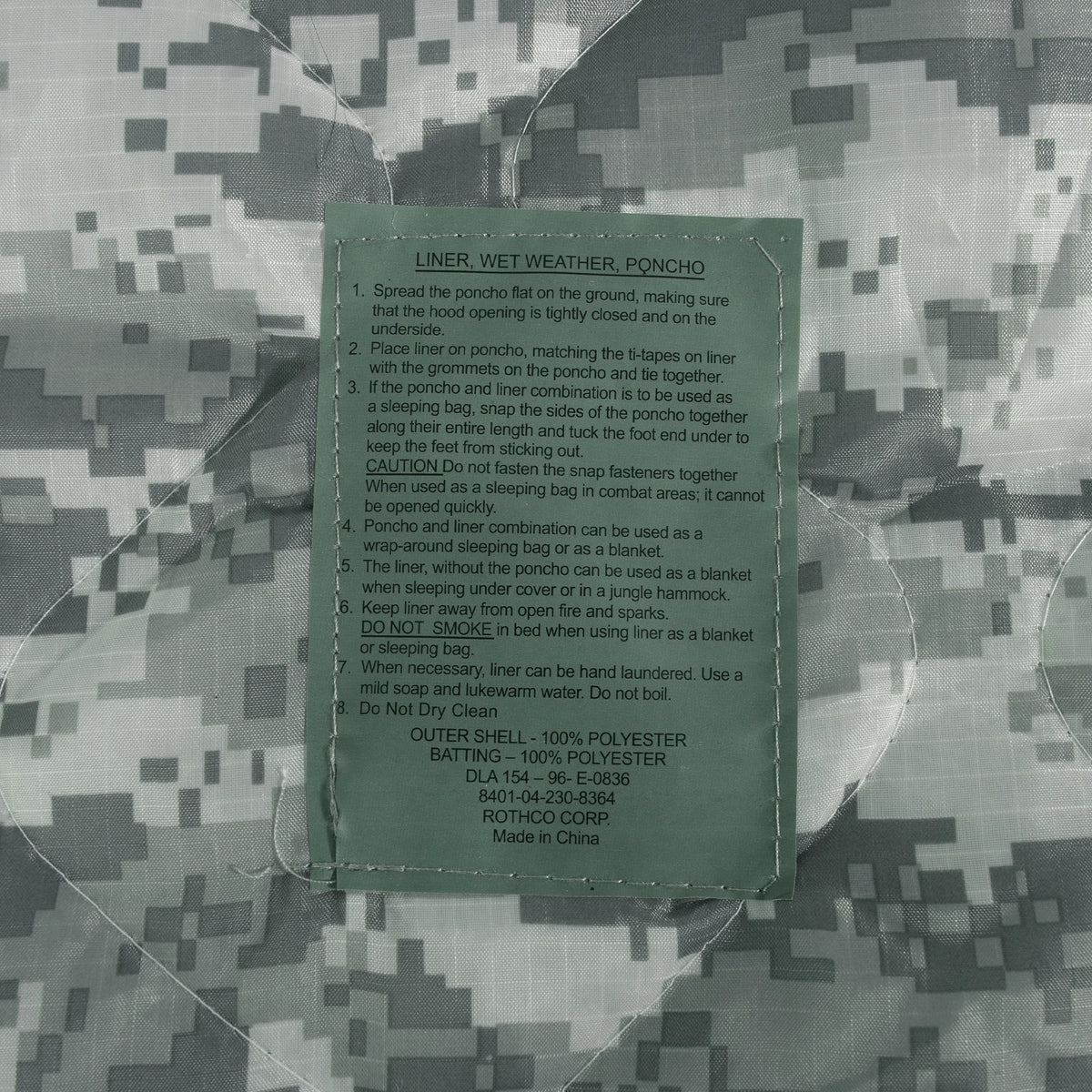 Rothco G.I. Type Camo Poncho Liner - Rothco 8475
