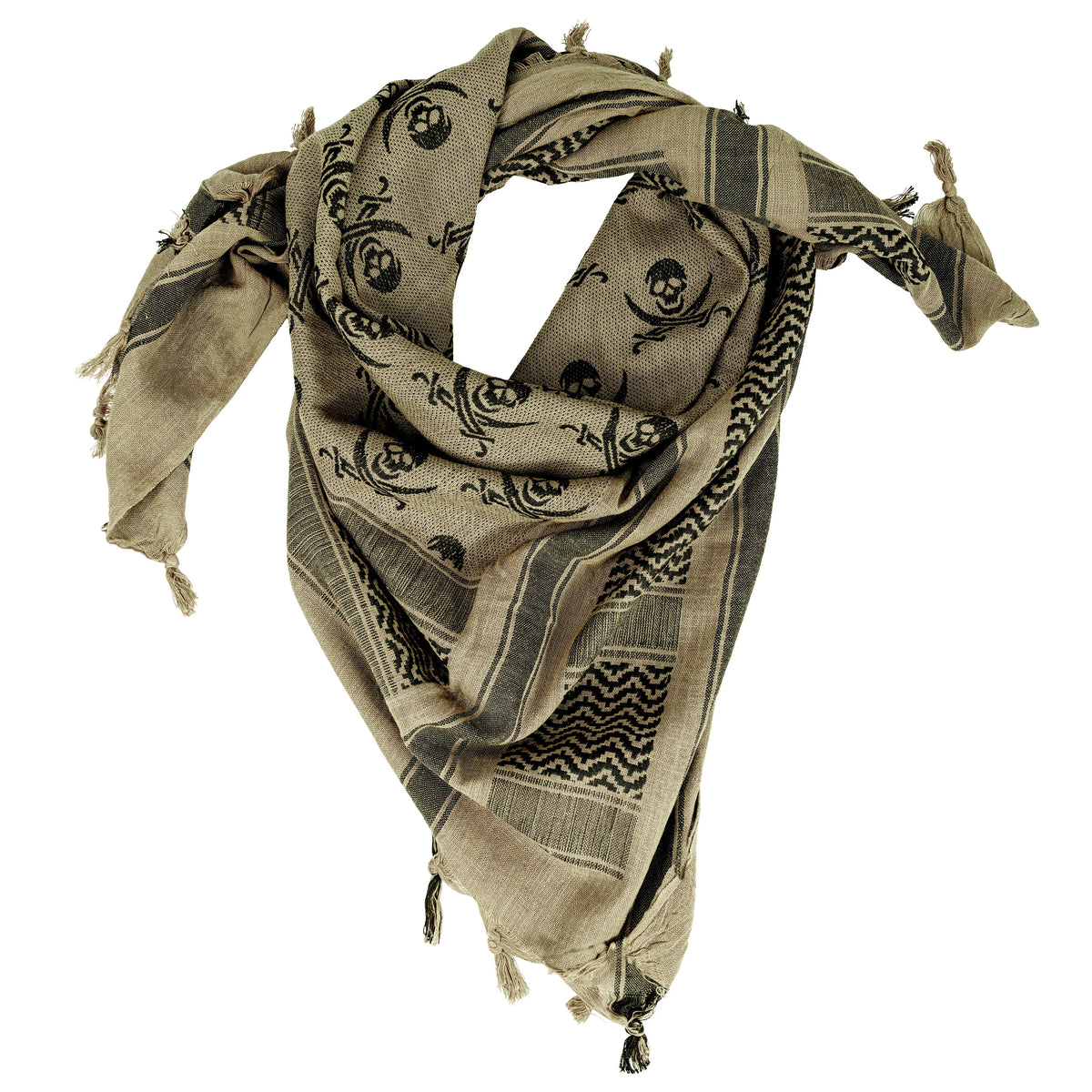 Rothco Skulls Shemagh Tactical Desert Keffiyeh Scarf - Rothco 8539-TAN