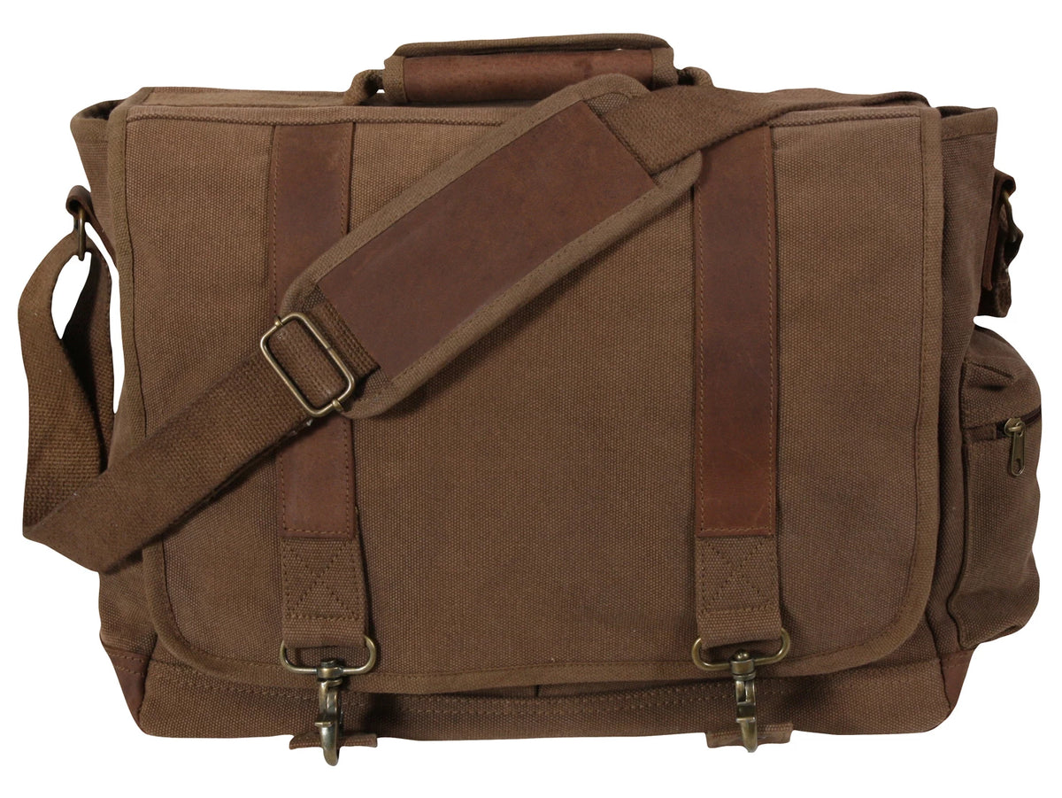 Rothco Vintage Canvas Pathfinder Laptop Bag With Leather Accents - Rothco 9691-EBN