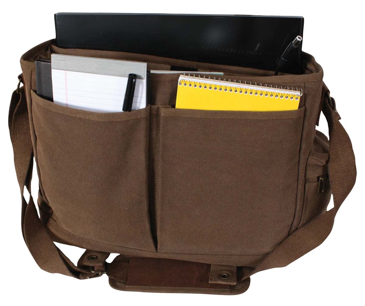 Rothco Vintage Canvas Pathfinder Laptop Bag With Leather Accents - Rothco 9691-EBN