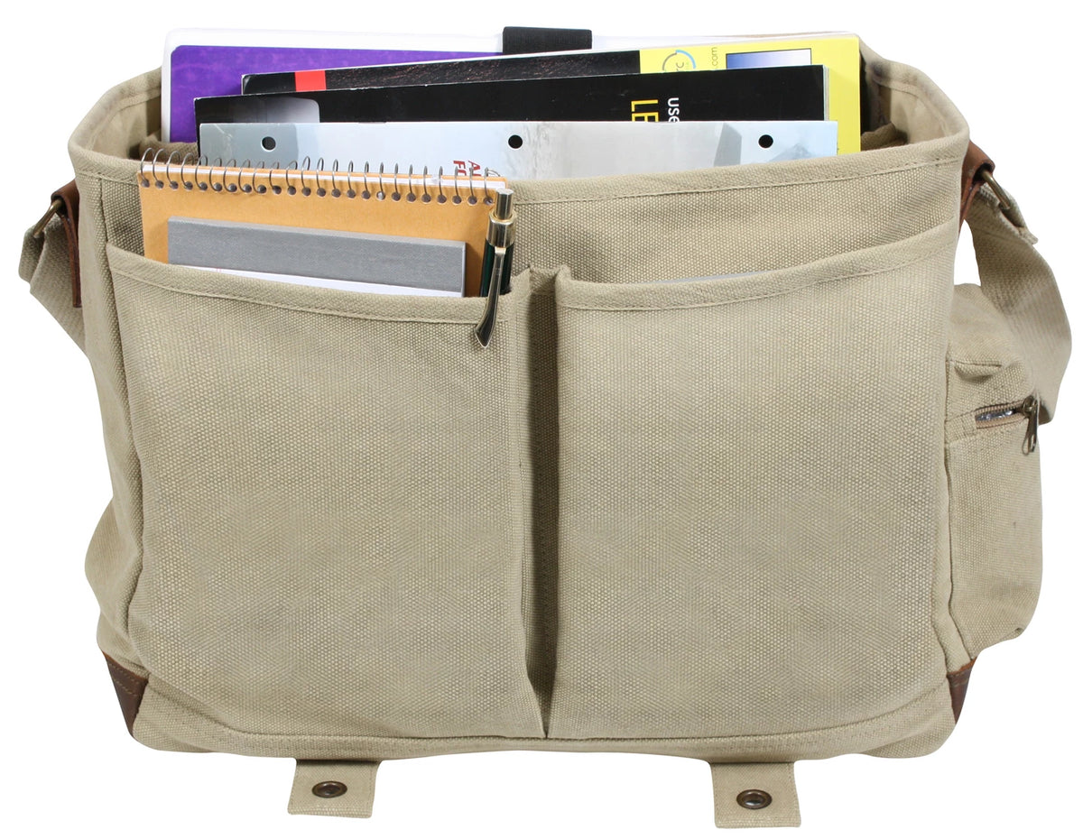 Rothco Vintage Canvas Pathfinder Laptop Bag With Leather Accents - Rothco 9691-KH