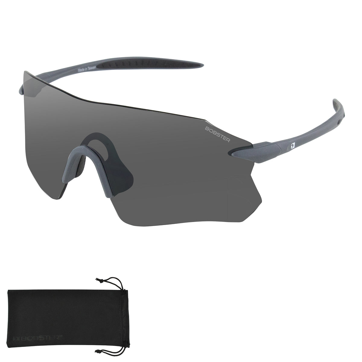 Bobster BAER01 - Aero Sunglasses - Matte Gray Frame w/ Smoke Silver Mirror Le