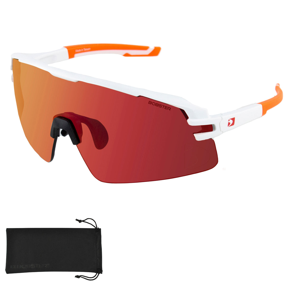 Bobster BFLA01 - Flash Sunglasses - Matte White/Orange Frame w/Smoke Black Re
