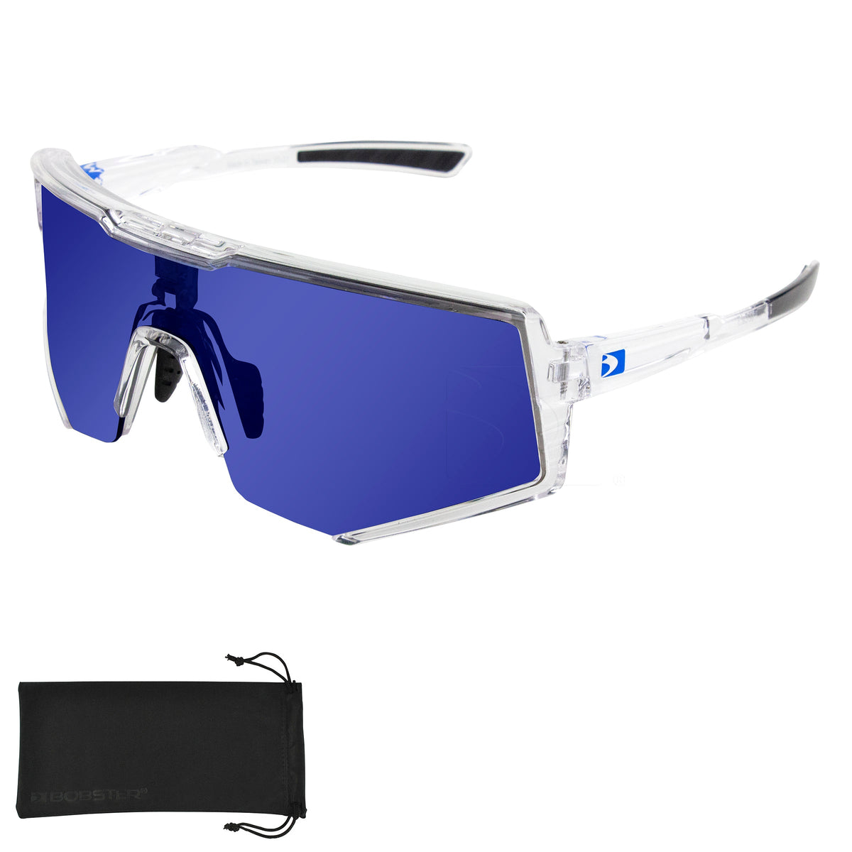 Bobster BSPR01 - Sprocket Sunglasses - Crystal Clear Frame w/ Blue Mirror Len