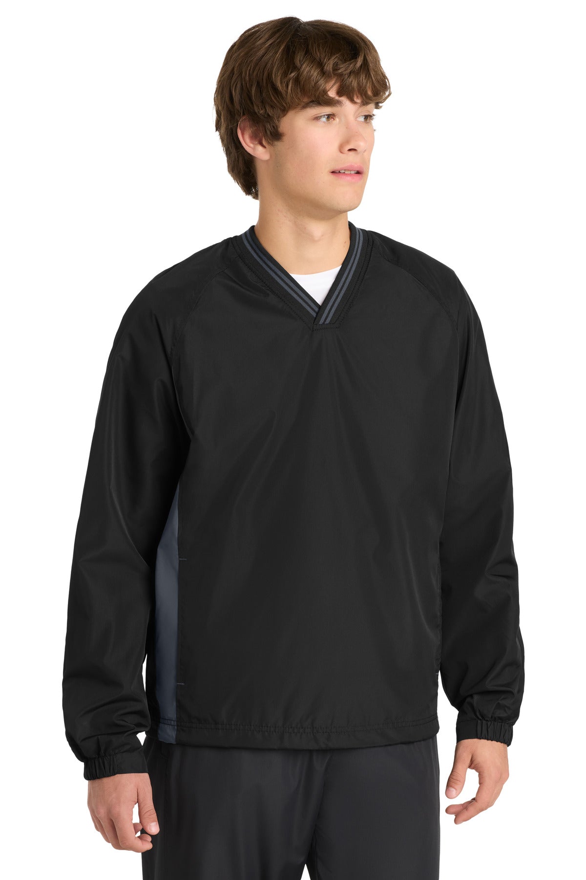 Sport-Tek® Tipped V-Neck Raglan Wind Shirt. JST62