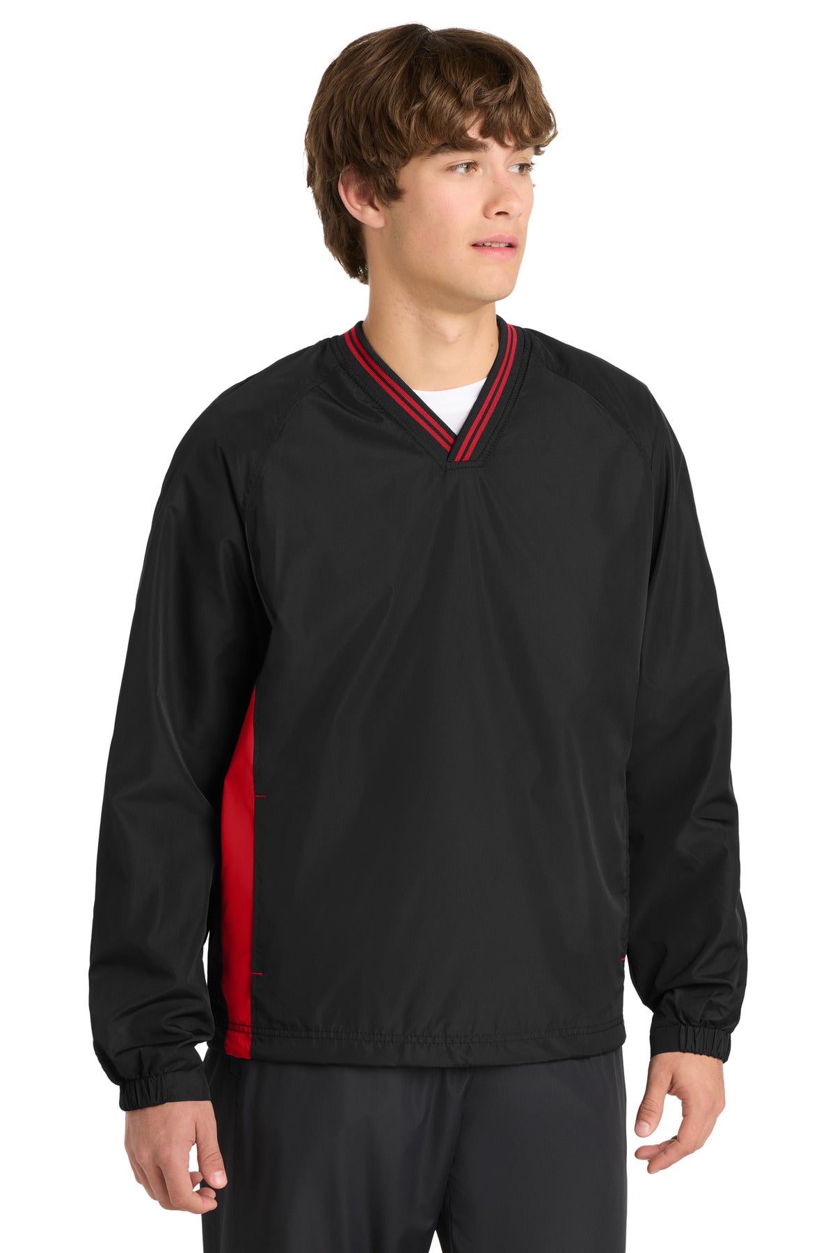 Sport-Tek® Tipped V-Neck Raglan Wind Shirt. JST62