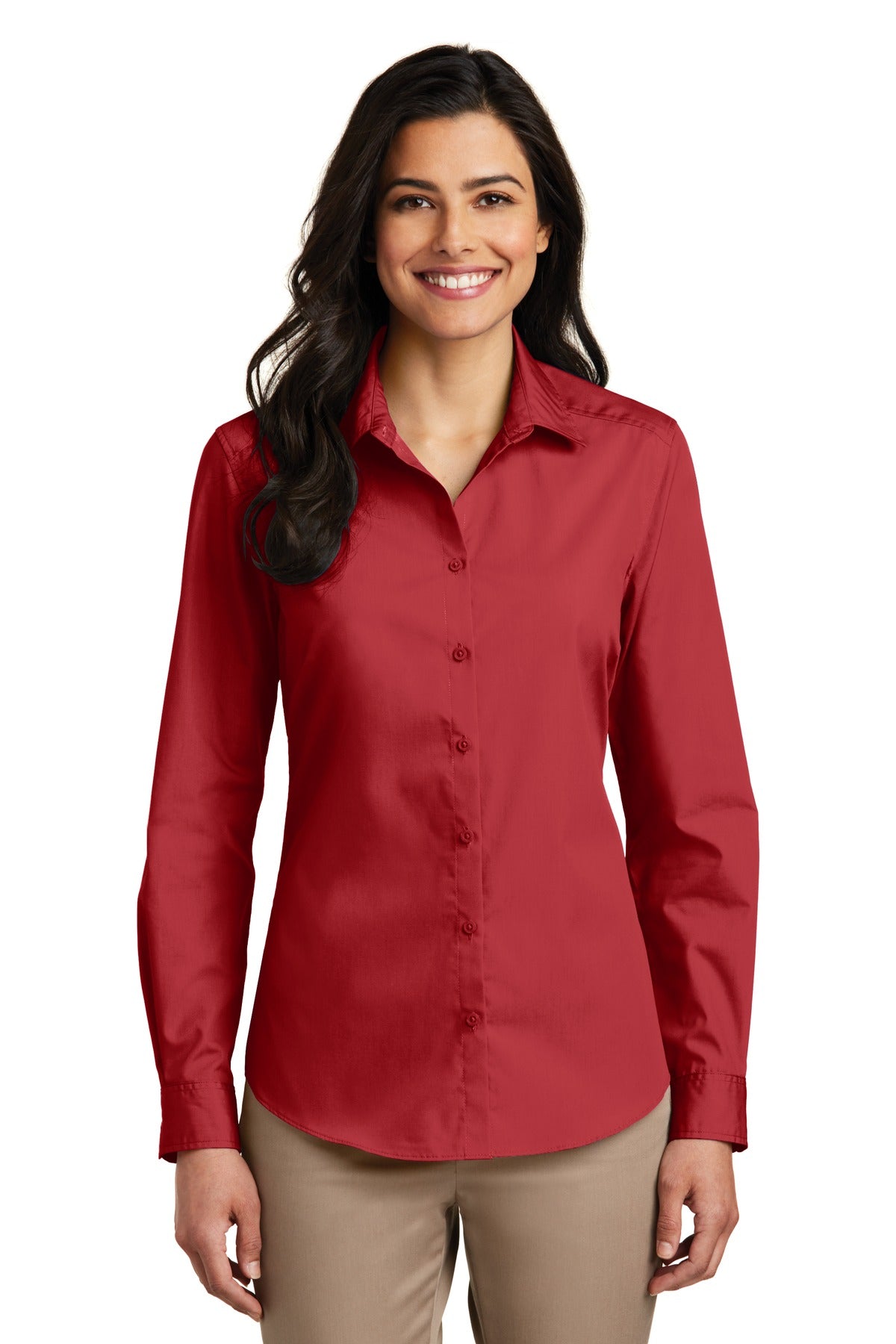 Port Authority® Women's Long Sleeve Carefree Poplin Shirt. LW100