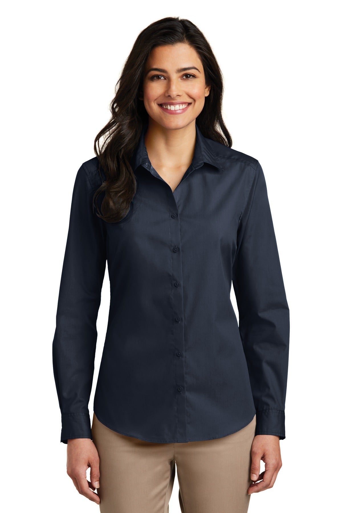 Port Authority® Women's Long Sleeve Carefree Poplin Shirt. LW100