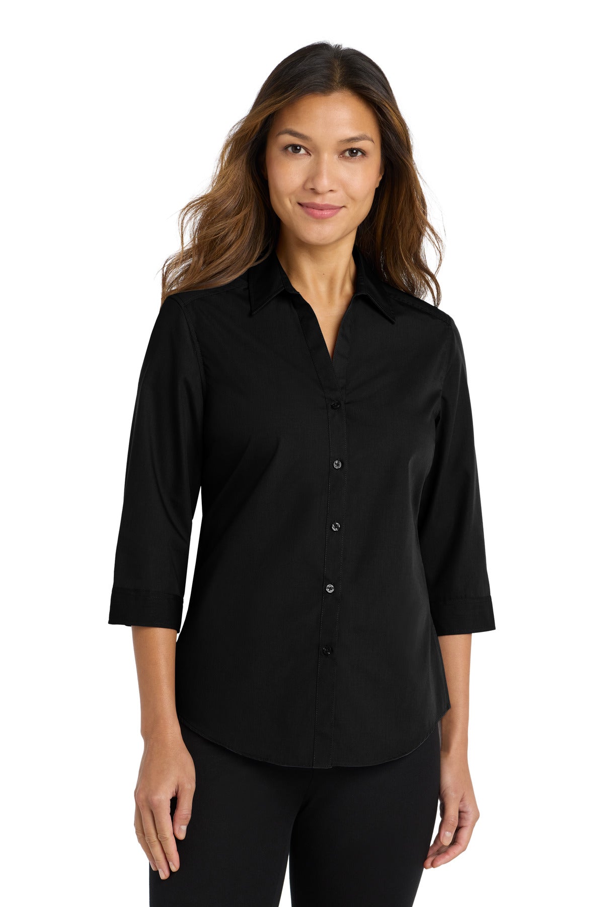 Port Authority® Women's 3/4-Sleeve Carefree Poplin Shirt. LW102