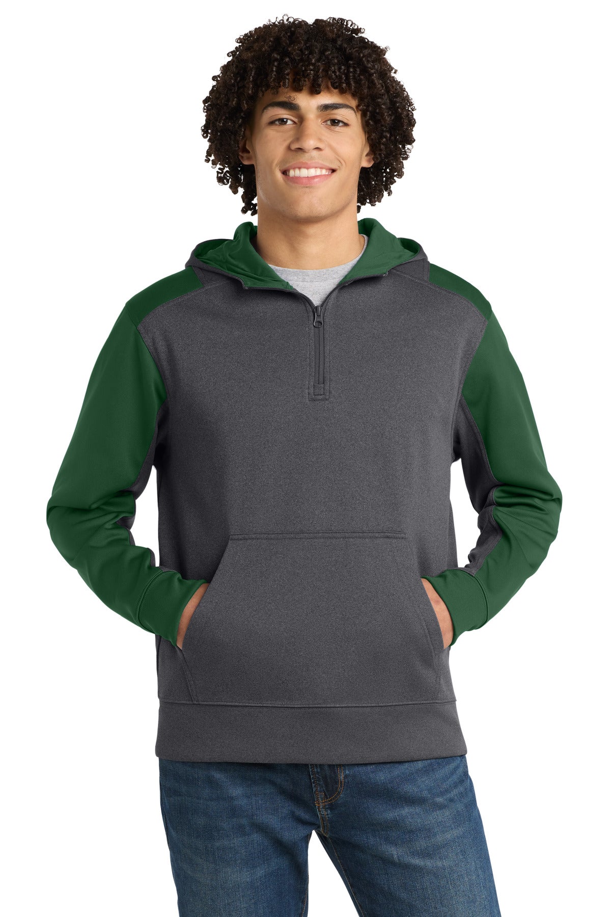 Sport-Tek®  Tech Fleece Colorblock 1/4-Zip Hooded Sweatshirt. ST249