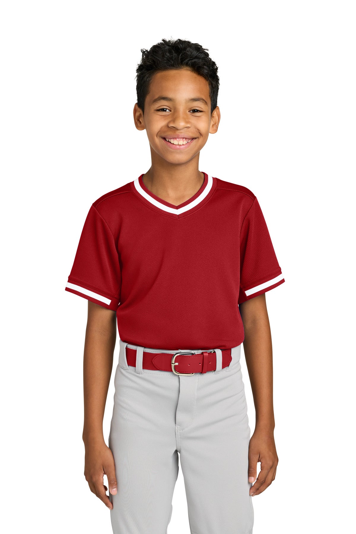 Sport-Tek® Youth Tough Mesh V-Neck Baseball Jersey YST221