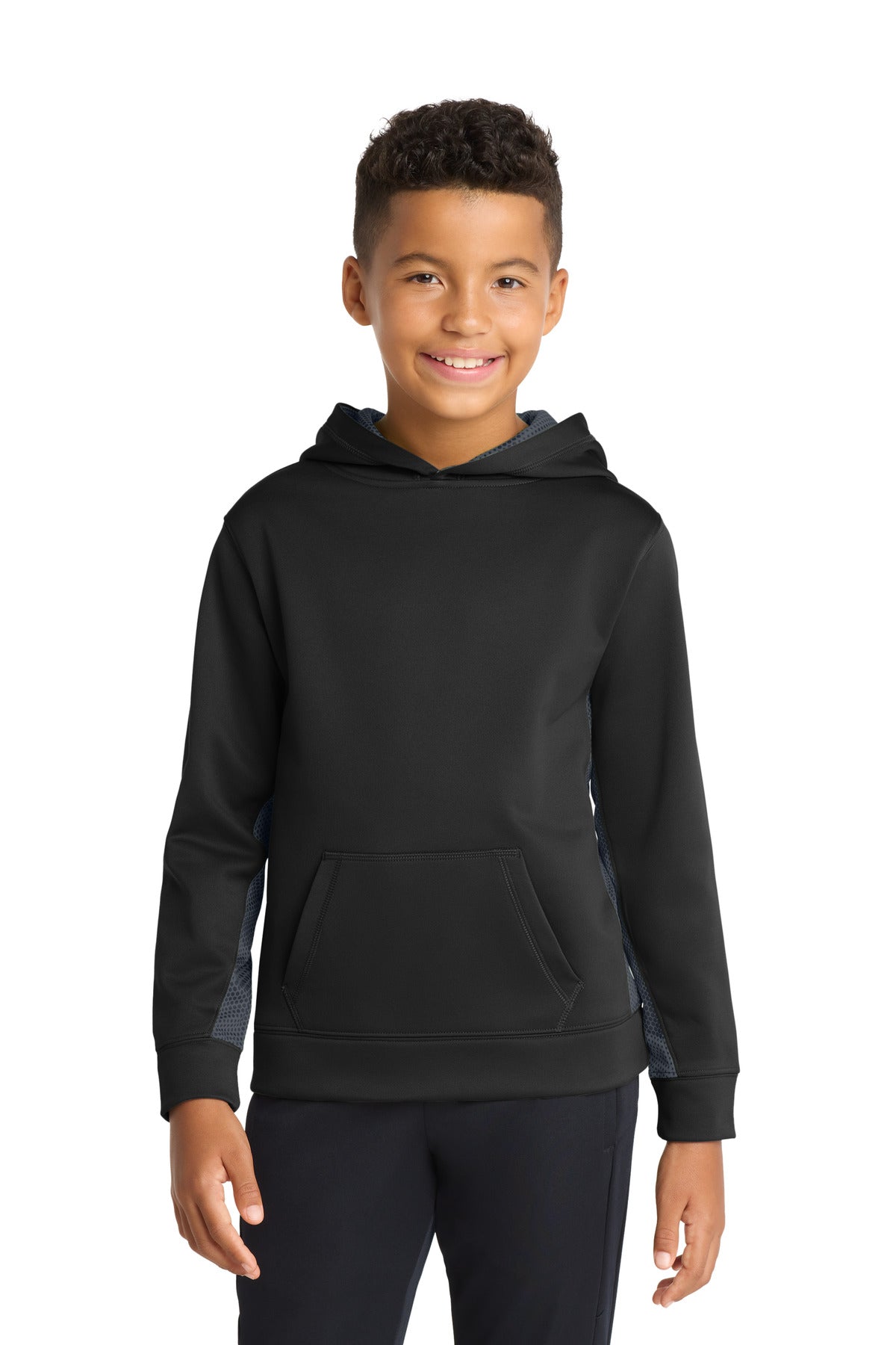 Sport-Tek® Youth Sport-Wick® CamoHex Fleece Colorblock Hooded Pullover.  YST239