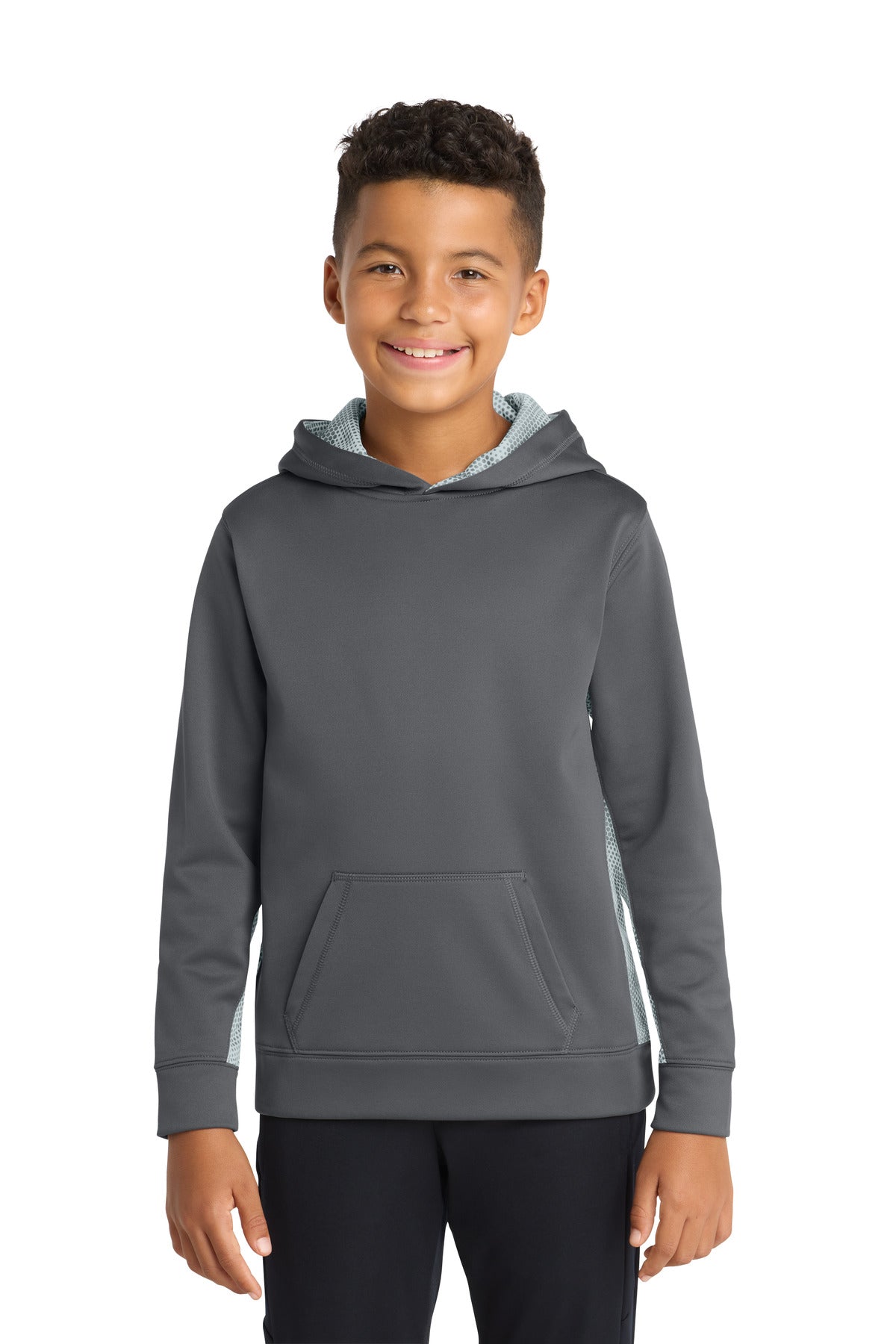 Sport-Tek® Youth Sport-Wick® CamoHex Fleece Colorblock Hooded Pullover.  YST239